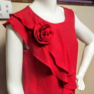 Chic One Shoulder Red Dress with Floral Detail